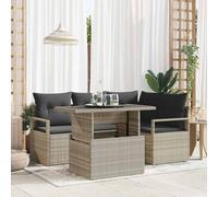 Polirratán modular rectangular para jardín terraza Gris Claro 100x55x73 cm | Conjunto de sofá de jardín 5 uds. 4 plazas Gris Claro con mesa y cojines ratán sintético acero