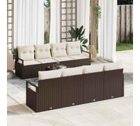 Polirratán resistente a UV modular rectangular con mesa central marrón | Juego de Sofá de Jardín 9 Piezas Modular 8 Plazas Poliratán con Mesa de Cristal Exterior Resistente UV Terraza Pérgola