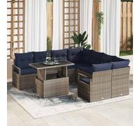 Polirratán resistente a UV y agua modular elegante Gris 100 x 55 x 73 cm | Conjunto de sofá de jardín 9 uds. 8 plazas modular polirratán con almacenamiento y cojines para terraza exterior resistente