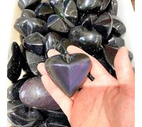 Polished Carved Crystal Heart Rainbow Black Obsidian Heart 1pc (100g-150g 1pc)