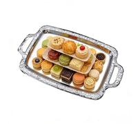 Polished Silver Serving Tray, Large Metal Food Display, 15.7 Inch Rectangular Platter with Raised Rim, Decorative Table Decor, Stainless Steel with Mirror Finish, Party Essential and Kitchen