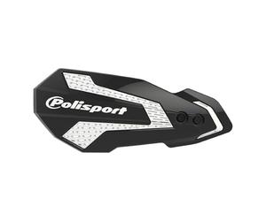 POLISPORT 8308200009 - Paramanos MX FLOW 1 punto de fijación MX-Style fabricado en plástico con kit de montaje incluido compatible con motocicletas Kawasaki, Yamaha, Suzuki en color negro/blanco