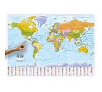 Politische Weltkarte 1 : 30 000 000 mit Flaggen: Deutsche Beschriftung, mit Oberflächenlaminat