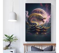 POLIUAWS Dragones japoneses 3 obras de arte para sala de estar, arte de pared para adolescentes, dormitorio, arte de pared sobre lienzo, 60 x 90 cm