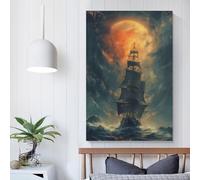 POLIUAWS Lienzo decorativo para pared con diseño de barco pirata, para salón, dormitorio, decoración de pared, pintura para salón, cocina, regalo de cumpleaños para mujeres, 50 x 75 cm