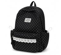Polka Dot Backpack, Large Capacity Nylon Daypack with Multiple Pockets and Adjustable Padded Straps (Black)