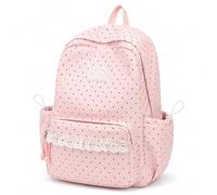 Polka Dot Backpack, Large Capacity Nylon Daypack with Multiple Pockets and Adjustable Padded Straps (Pink)