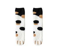(Polka dot black)Plush Winter Funny Cute Style Animal Cat Paw Cartoon Pattern Women Cotton Socks Super Soft For Female House Sleeping Floor Sox