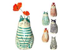 Polka Dot Cat Vase, Hand-Painted Cat Vase Collection, Whimsical Adorable Flower Vases Bud, Funny Unique Tiny Animal Vases, Creative Cats for Office Home Decor, Perfect for Cats Lovers(Verde)