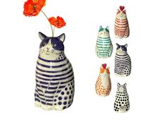 Polka Dot Cat Vase, Hand-Painted Cat Vase Collection, Whimsical Adorable Flower Vases Bud, Funny Unique Tiny Animal Vases, Creative Cats for Office Home Decor, Perfect for Cats Lovers(Purple)