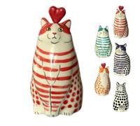 Polka Dot Cat Vase, Hand-Painted Cat Vase Collection, Whimsical Adorable Flower Vases Bud, Funny Unique Tiny Animal Vases, Creative Cats for Office Home Decor, Perfect for Cats Lovers(Red)