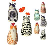 Polka Dot Cat Vase, Hand-Painted Cat Vase Collection, Whimsical Adorable Flower Vases Bud, Funny Unique Tiny Animal Vases, Creative Cats for Office Home Decor, Perfect for Cats Lovers(3pcs*Seta)