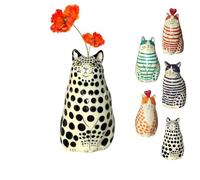 Polka Dot Cat Vase, Hand-Painted Cat Vase Collection, Whimsical Adorable Flower Vases Bud, Funny Unique Tiny Animal Vases, Creative Cats for Office Home Decor, Perfect for Cats Lovers(Negro)