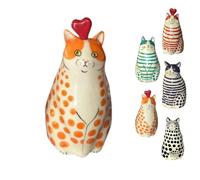 Polka Dot Cat Vase, Hand-Painted Cat Vase Collection, Whimsical Adorable Flower Vases Bud, Funny Unique Tiny Animal Vases, Creative Cats for Office Home Decor, Perfect for Cats Lovers(Orange)