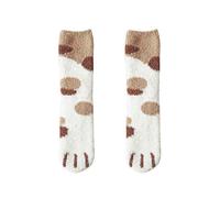 (Polka dot khaki)Plush Winter Funny Cute Style Animal Cat Paw Cartoon Pattern Women Cotton Socks Super Soft For Female House Sleeping Floor Sox