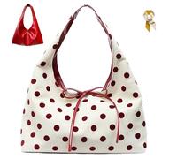 Polka Dot Tote Bag for Women,Slouchy Soft Bow Tie Hobo Bags,Large Capacity Travel Underarm Top-Handle Shoulder Handbag (Red)