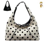 Polka Dot Tote Bag for Women,Slouchy Soft Bow Tie Hobo Bags,Large Capacity Travel Underarm Top-Handle Shoulder Handbag (Black)