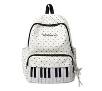 Polkadot Piano Backpack, Piano Polka Dot Print Y2K School Backpack with Pendant, Large Capacity Lightweight Bookbag for School, Travel and Work (White)