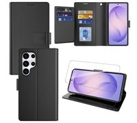 Pollachi 9 Tarjetas Funda con Samsung Galaxy S26 Ultra Magnética Funda Cartera de Piel con 1 Pieza de Templado Protectora,Puede Utilizarse como Soporte,Anti-Polvo,Anti-Goteo-Negro