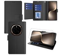 Pollachi Funda Magnética Compatible con Honor Magic 7 5G,Funda Cartera de Piel con 9 Tarjeteros y Soporte,Carcasa Cubierta Protectora Cuero Antigolpes con Protector Vidrio Templado,Negro