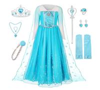 Pollen Elsa Disfraz de princesa para niña, vestido de princesa Elsa, juego de 8 piezas con corona, diadema, guantes, varita mágica, etc. para bodas, cosplay, carnaval, boda, fiesta de cumpleaños 130