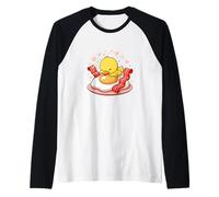 Pollito Kawaii sobre Huevo Frito Y Tocino Tierno Camiseta Manga Raglan