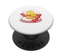 Pollito Kawaii sobre Huevo Frito Y Tocino Tierno PopSockets PopGrip Adhesivo
