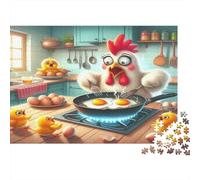 Pollo cocinando Huevos Puzzle 1000 Piezas Papel Reciclado para Adultos Puzzle para Adultos Juego Familiar Divertido y desafiante Regalo Divertido para casa Excelente Idea de Regalo 52x38cm/1000pcs