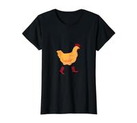 Pollo con Botas de Vaquero Rojas Camiseta gráfica económica, Mujer, Negro, L