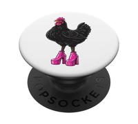 Pollo Loco en Tacones Rosa Color PopSockets PopGrip Adhesivo