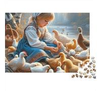 Pollo Rompecabezas 1000 Piezas Chica Que alimenta Patos Cartón para Niños 12+ Reunión Amigos para Decorar Oferta Mejor Regalo 38x26cm/1000pcs