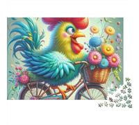 Pollo Rompecabezas 1000 Piezas Flor Bicicleta Gallo Cartón Grueso para Adultos Noche Familiar para Relajarse Oferta 52x38cm/1000pcs