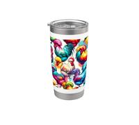 Pollos coloridos del arte pop patrón estético pollo sedoso Vaso térmico de acero inoxidable de doble pared