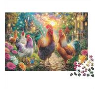 Pollos de Cuento de Hadas Rompecabezas 1000 Piezas Desafío Imposible Gallinas de jardín Papel DIY Adultos Familia Regalo Navidad Coloridos Ilustrados 52x38cm/1000pcs