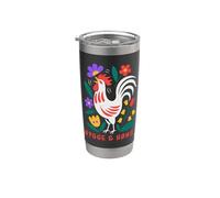 Pollos de patio trasero Hygge Arte popular Gallo Vaso térmico de acero inoxidable de doble pared