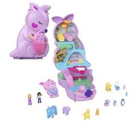 Polly Pocket 2 en 1 Mama y Joey Canguro Compacto Portátil | Juegos de bolso, 2 micro muñecas, 7 amigos animales, 4 accesorios, tema guardería, bolsillo canguro suave, HKV50