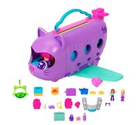 Polly Pocket Adventures in Rio Kitty Airways, Cofre con forma de avión, Set de juego para mini muñecas con 2 figuras, mascota y accesorios de viaje, juguete regalo para niños y niñas +4 años, HWP19