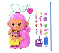 Polly Pocket Adventures in Rio Mamá mono y su bebé, Cofre-bolso 2 en 1, 2 sets d