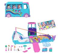 Polly Pocket Aventura Móvil con Mascotas Playset Transformable | Coche de juguete, ruedas funcionales, pegatinas, 2 micro muñecas, 21 accesorios, 9 funciones, portátil, JCC22