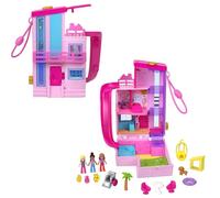 Polly Pocket Barbie HWP11 - Casa de ensueño, Estuche con 3 Minifiguras, 1 Cachorro, 11 Accesorios, Ascensor y Piscina