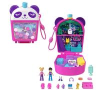 Polly Pocket Bubble Tea Panda, Cofre con Set de Juego con Forma de Tienda de té de Burbujas para Mini muñecas, Incluye 2 Figuras y 12 Accesorios, Juguete Regalo para niños y niñas +4 años, HWN95