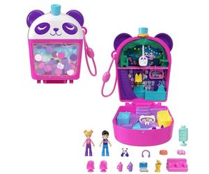Polly Pocket Bubble Tea Panda, Cofre con Set de Juego con Forma de Tienda de té de Burbujas para Mini muñecas, Incluye 2 Figuras y 12 Accesorios, Juguete Regalo para niños y niñas +4 años, HWN95