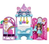 Polly Pocket Dolls Glam It Up Style Studio Playset, juguete de unicornio con 2 muñecas pequeñas, función de cambio de color y 19 accesorios de moda