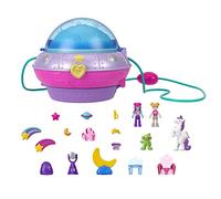 Polly Pocket Double Play Estuche de Espacio Cofre Bolso 2 en 1 con Forma de Nave Espacial con muñecas y Accesorios, Juguete +4 años (Mattel HCG25)