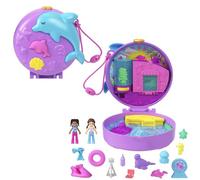Polly Pocket Estuche Centro de rescate de delfín, set de juego con 2 mini muñecas, mascotas del océano y 12 accesorios, juguete +4 años (HWN96)
