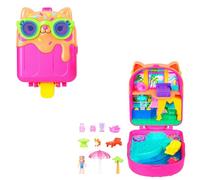 Polly Pocket Estuche Hotel Gatito Conjunto de Juego y muñeca, Juguete de Viaje con una muñequita, un cachorrito y Accesorios temáticos