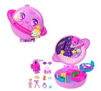 Polly Pocket Estuche Planeta Polly en el espacio exterior Conjunto de juego y muñeca, juguete de viaje con una muñequita, un cachorrito y accesorios temáticos, JCB18