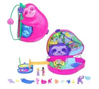 Polly Pocket Family Perezoso 2-en-1 Compacto Portátil | Juguete de viaje portátil con 2 micro muñecas y 12 accesorios, tema de animales, bolso compacto, HRD40