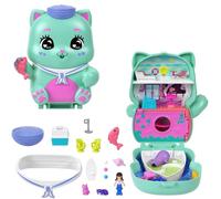 Polly Pocket Gatito marinero Estuche, conjunto de juego y muñecos, juguete de viaje con 1 muñequita, gatitos, comida y accesorios de moda, JCR37