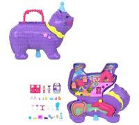 Polly Pocket Gatito Piñata, muñequitas y conjunto de juego con 23 accesorios sorpresa que incluyen mascotas, conjunto de juego de fiesta de cumpleaños con noria, JFT90
